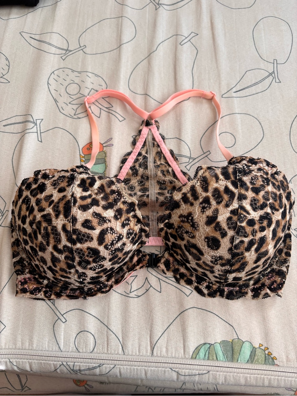 Victoria's Secret PINK Leopard Print Push-Up Bra with Pink Straps
